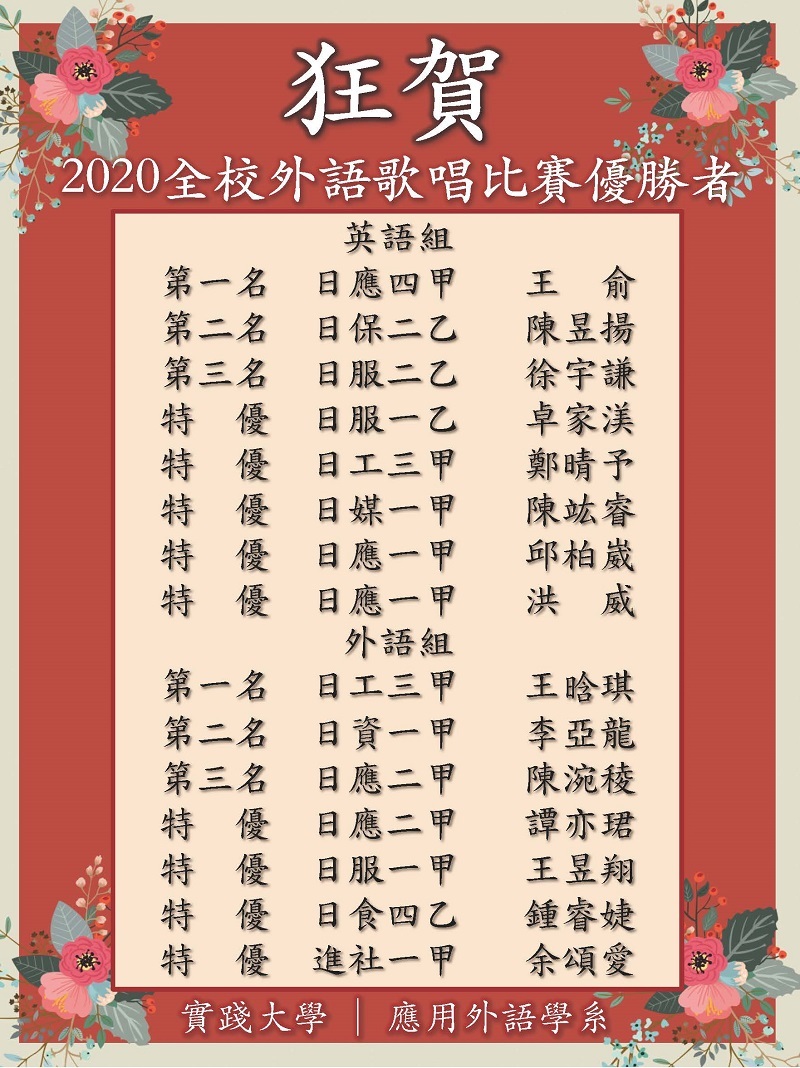 語歌唱比賽優勝海報